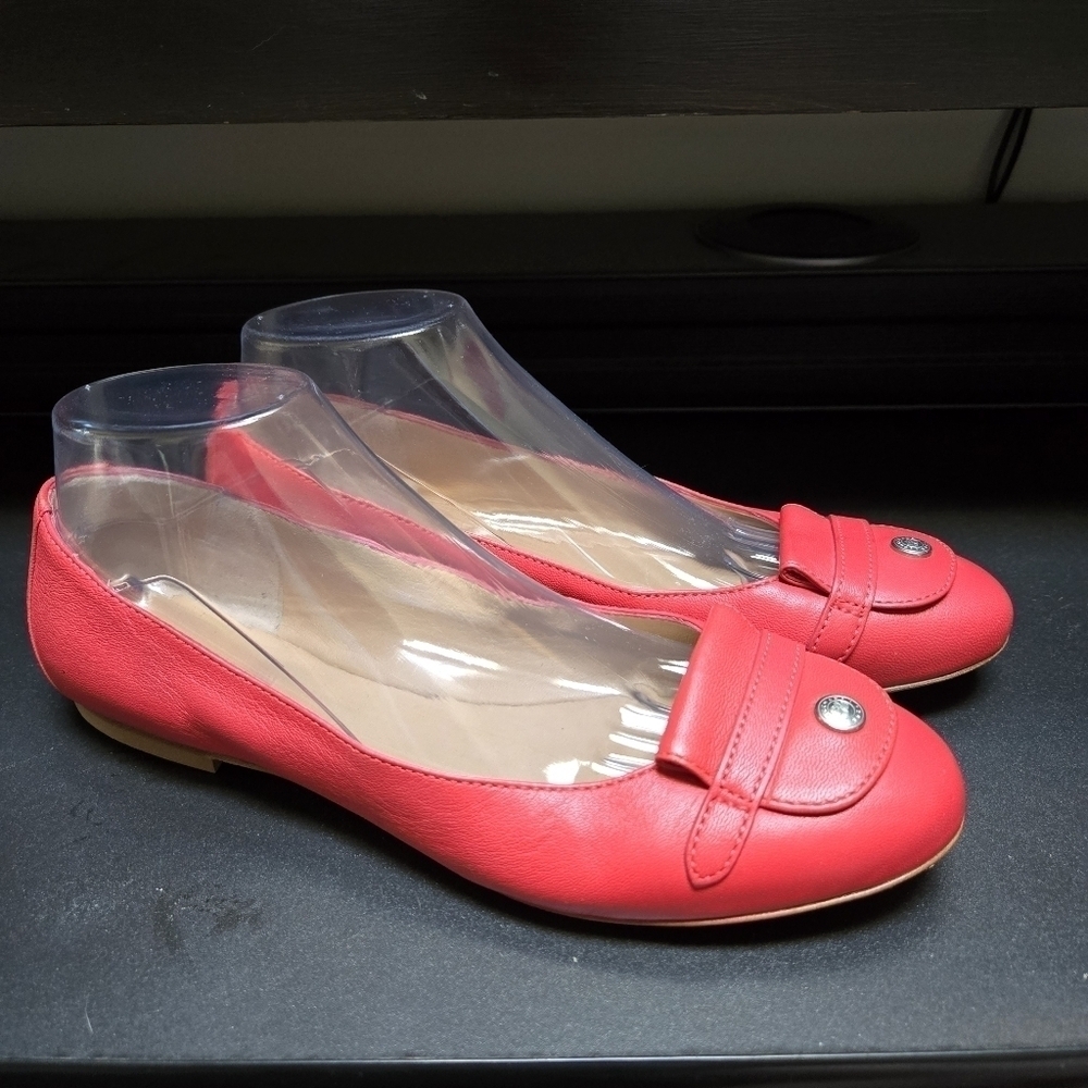 Longchamp Light Red/Coral Le Pliage Leather Ballet Flats - Picture 2 of 9